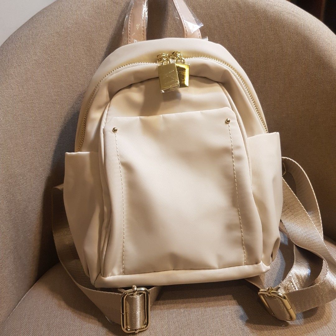 Luxury fashion lady beige mini backpack