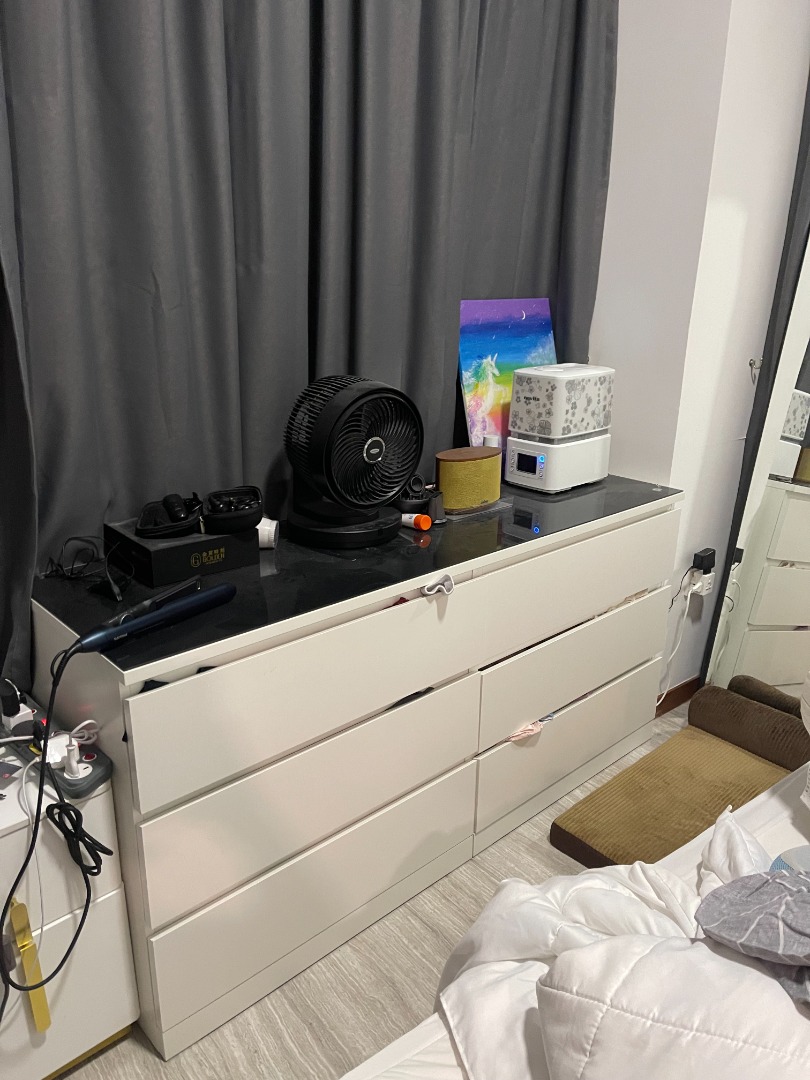 MALM chest of 6 drawers, white, 160x78 cm + MALM glass top, transparent