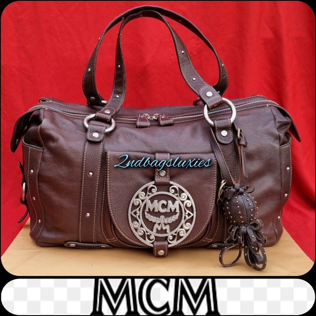 Vintage MCM brown monogram speedy bag style handbag, mini duffle