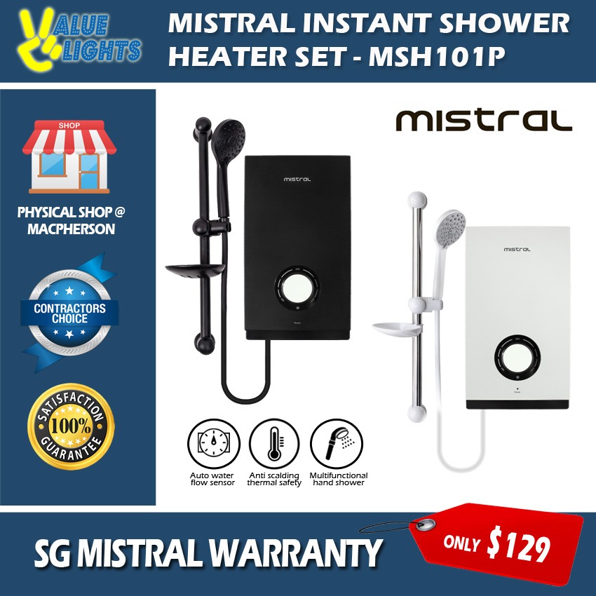 Mistral Instant Shower Heater Set MSH101P Full Black White with Hand Shower, TV & Home