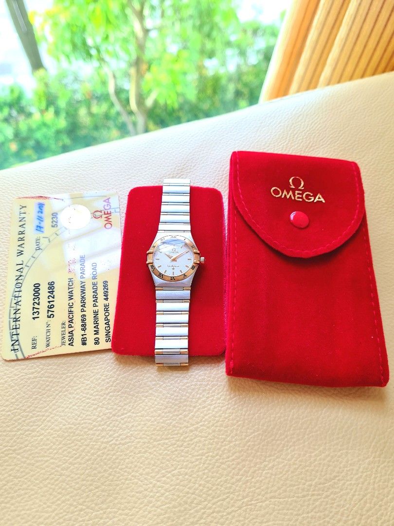 Omega Constellation White Dial 18K Gold Steel Ladies Quartz 26mm