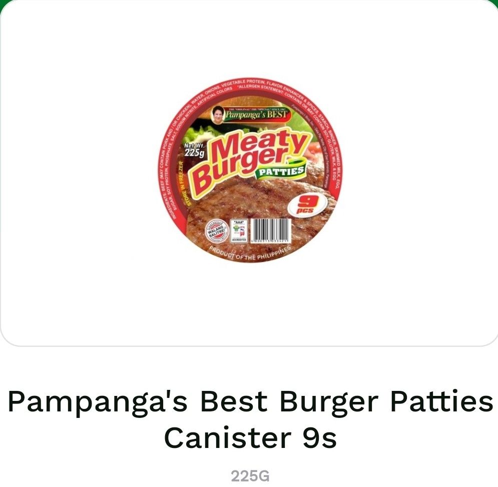 Pampanga's Best Burger Patties Canister 9s 225g on Carousell
