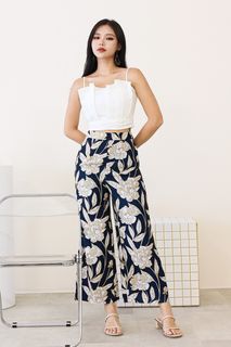 Pearlie Wide Leg Pants (Midnight Blossom) Size L *Defect