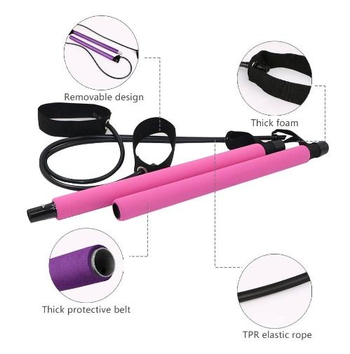 Pilates Bar Stick Kit Crossfit Resistance Bands Trainer Yoga Pull Rods Pull  Rope Portable HOME GYM, Sports Equipment, Exercise & Fitness, Toning &  Stretching Accessories on Carousell