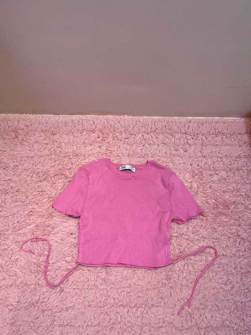 Pink Zara Cropped Top, Women's Fashion, Tops, Blouses on Carousell
