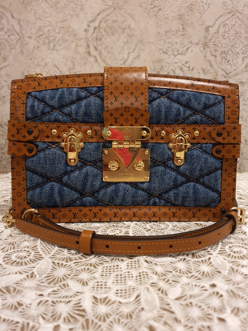 LOUIS VUITTON Denim Calfskin Malletage Trunk Clutch Light Blue