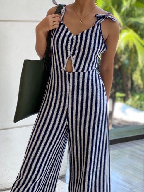 Pull and bear striped jumpsuit hot sale