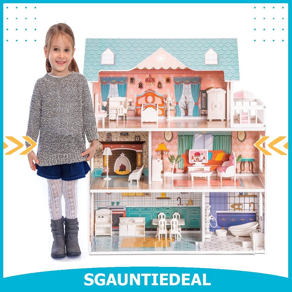 ROBUD Wooden Dollhouse for Kids Girls Toy Gift for 3 4 5 6 Years