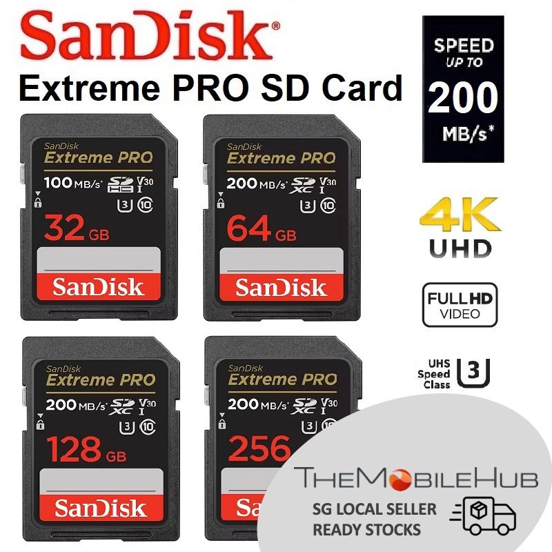 SanDisk Extreme PRO SD Card 32GB 64GB 128GB 256GB UHS I 200mb s U3
