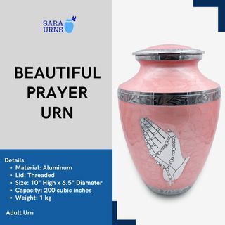 [saraurnsph] Beautiful Prayer Aluminum Metal Urn Cremation Pink Urn Praying Hands Urn Jar for Human