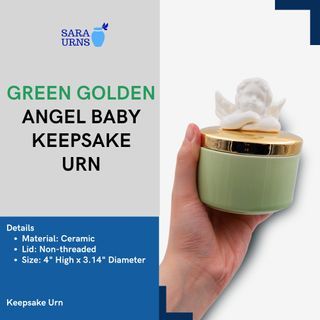 [saraurnsph] Green Golden Angel Baby Keepsake Urn Ceramic Mini Urn Cremation Ashes Jar Funeral