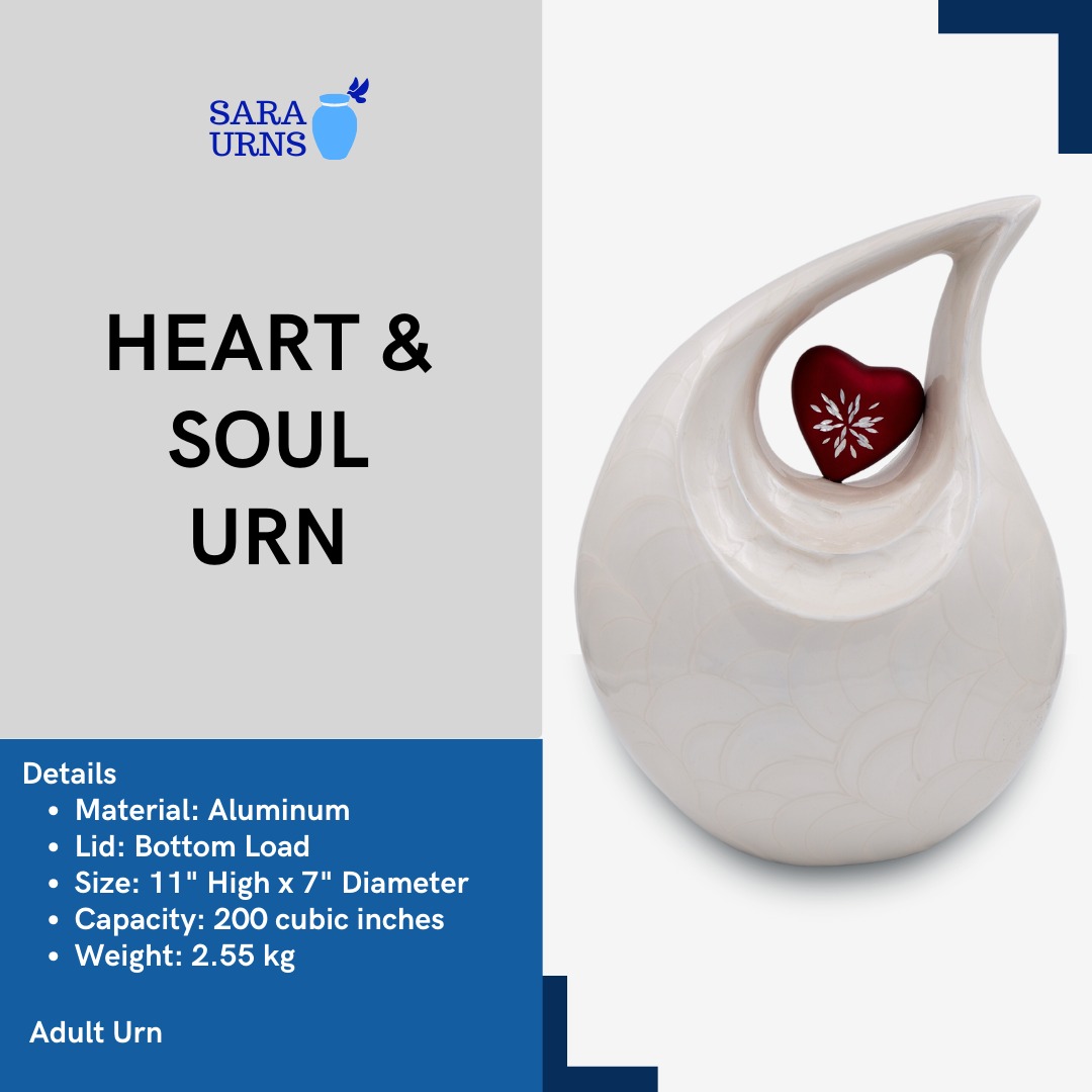 [saraurnsph] Heart Soul Urn Cremation White Teardrop Urn Jar for Human