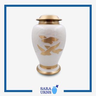 [saraurnsph] Holy Doves Brass Urn Cremation Urn Jar White Metal Urn Urn Jar for Human Ash Imported