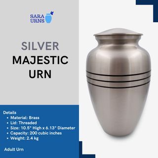 [saraurnsph] Silver Majestic Brass Metal Urn Cremation Urn Jar Silver Urn for Ashes