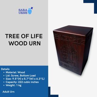 [saraurnsph] Tree of Life Wood Urn Cremation Urn Jar for Human Travel Urn TSA Customs Urn