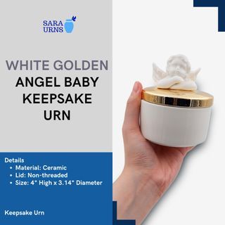 [saraurnsph] White Golden Angel Baby Keepsake Urn Ceramic Mini Urn Cremation Ashes Jar Funeral