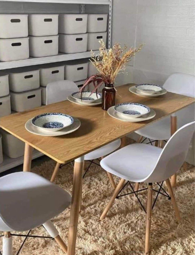 Scandinavian Dining Table Set (Category: Table Linen & Textiles) located in Manila. Submitted by zainabonlineshop (Listing ID 1252017292, Image 1). Description: SCANDINAVIAN DINING TABLE SET‼️ Scandi Wooden Table (120x80) 🤎 P4,800💰 Scandi Chair (Black/White) 🤎 P800 Scandi Table & (4) Chairs Set 🤎 I P7,600 (much lesser than individual price) Brand-New Items! Available on Hand! Direct from Warehouse! Legit Seller | Distributor! Good Quality, Af