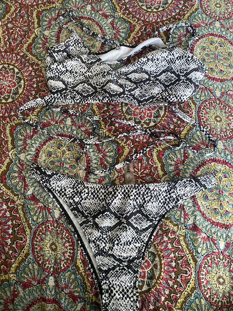 Snake Print Bikini Crisscross Tie (Category: Bikinis & Swimsuits) located in Manila. Submitted by destashingmystuff (Listing ID 1252041410, Image 1). Description: no pads.