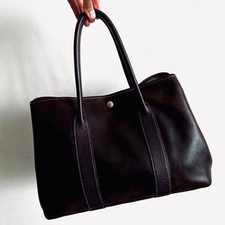 HERMES Garden Party PM Tote Bag ia Dark Brown Square G Used