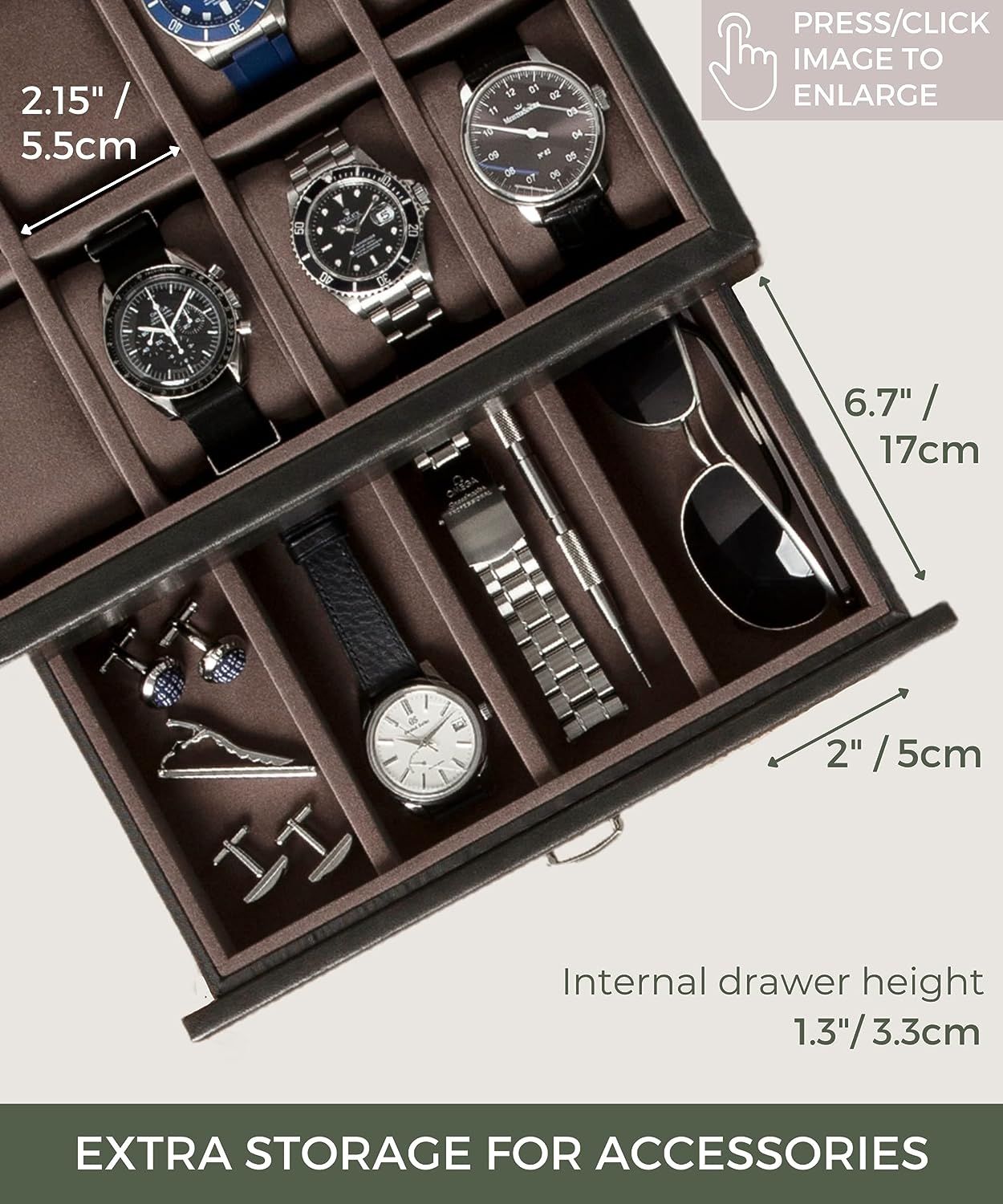 Lifomenz Co 12 Watch Box for Men Display Case Wood Luxury Ebony