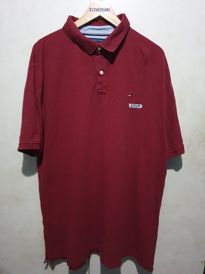 Tommy Hilfiger Red-Maroon Polo Shirt, Men's Fashion, Tops & Sets