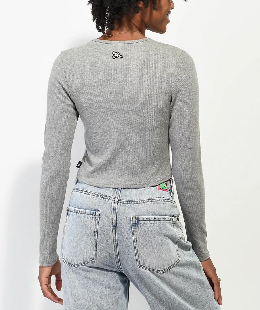 Vans x Lizzie Armanto Grey Ribbed Long Sleeve Knit Crop T Shirt