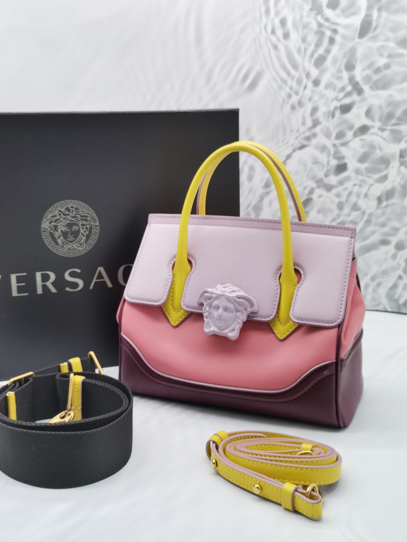 new VERSACE Palazzo Empire pink leather embroidery Medusa flap shoulder bag