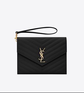 YSL Cassandre Matelasse Flap Pouch in Quilted Grain Leather