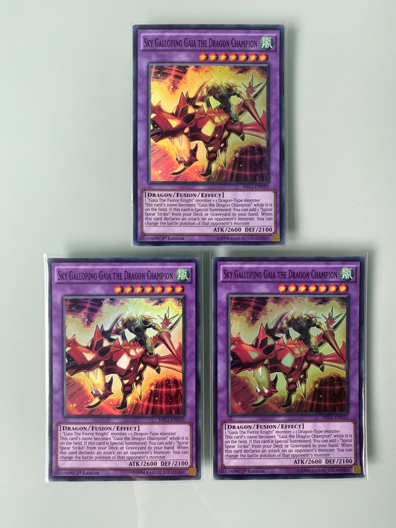 Yugioh Sky Galloping Gaia the Dragon Champion - MIL1-EN010 - Super Rare -  1st Edition, Hobbies & Toys, Toys & Games on Carousell