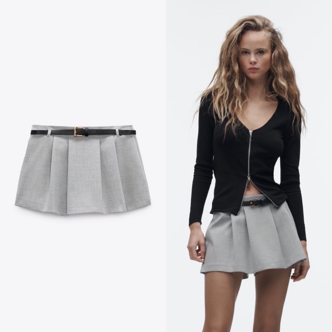 Zara Box Pleat Skort With Belt Womens Fashion Bottoms Shorts On Carousell 