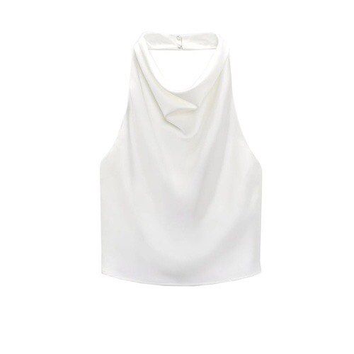 SATIN HALTER TOP - White