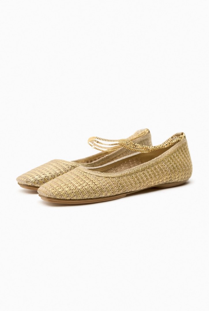 Zara Metallic Crochet Ballet Flats, Women's Fashion, Footwear, Flats on