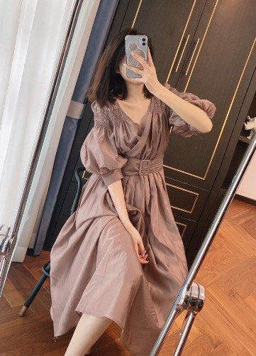 $250 Japan Brand Airy Puff Sleeve Lilac Dress like Snidel, Women's
