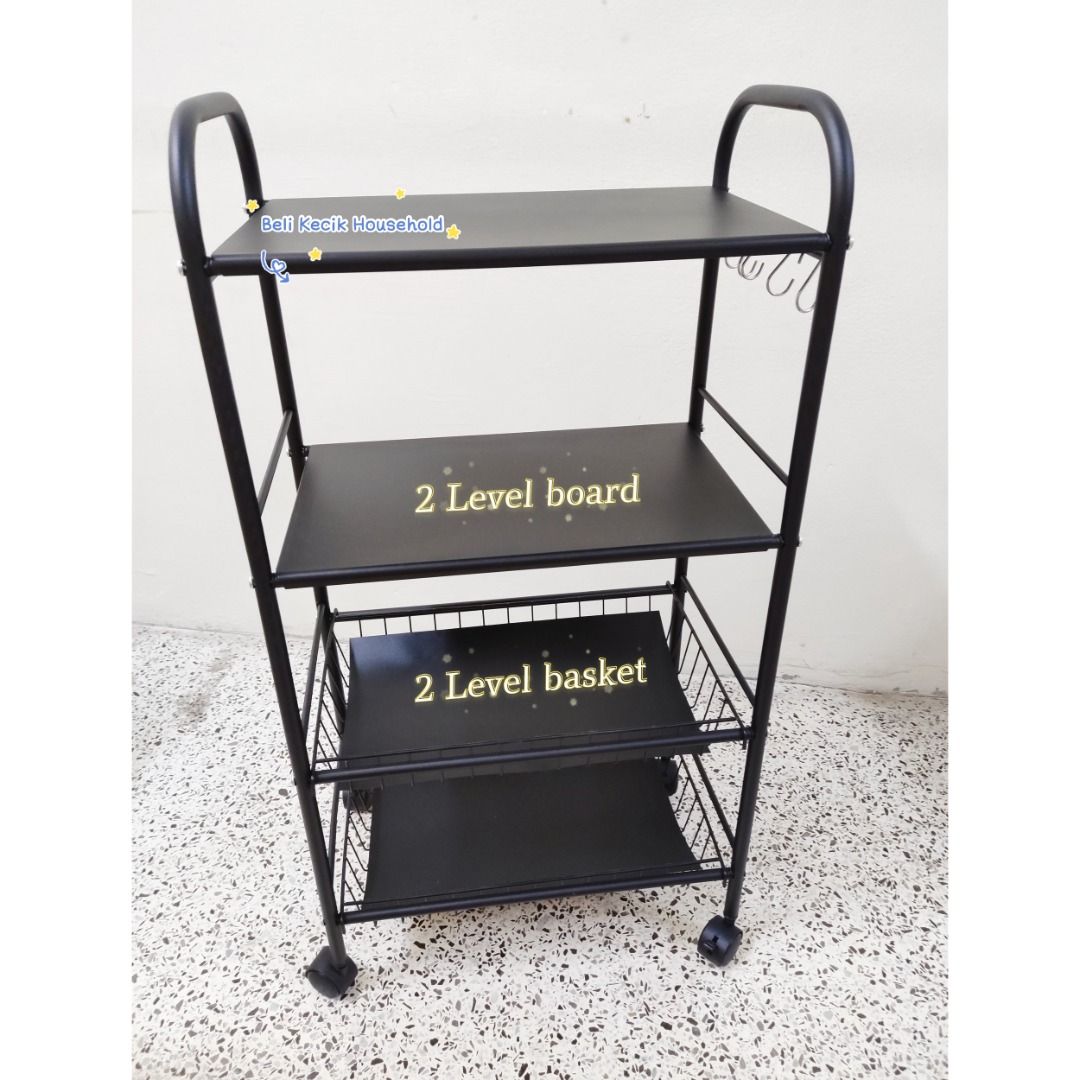 4 Level Black Kitchen Trolley, Furniture & Home Living, Home