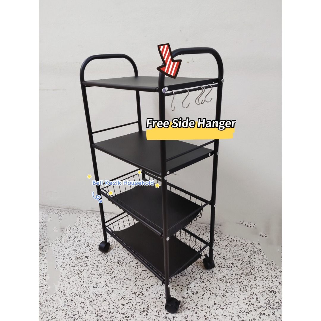 4 Level Black Kitchen Trolley, Furniture & Home Living, Home