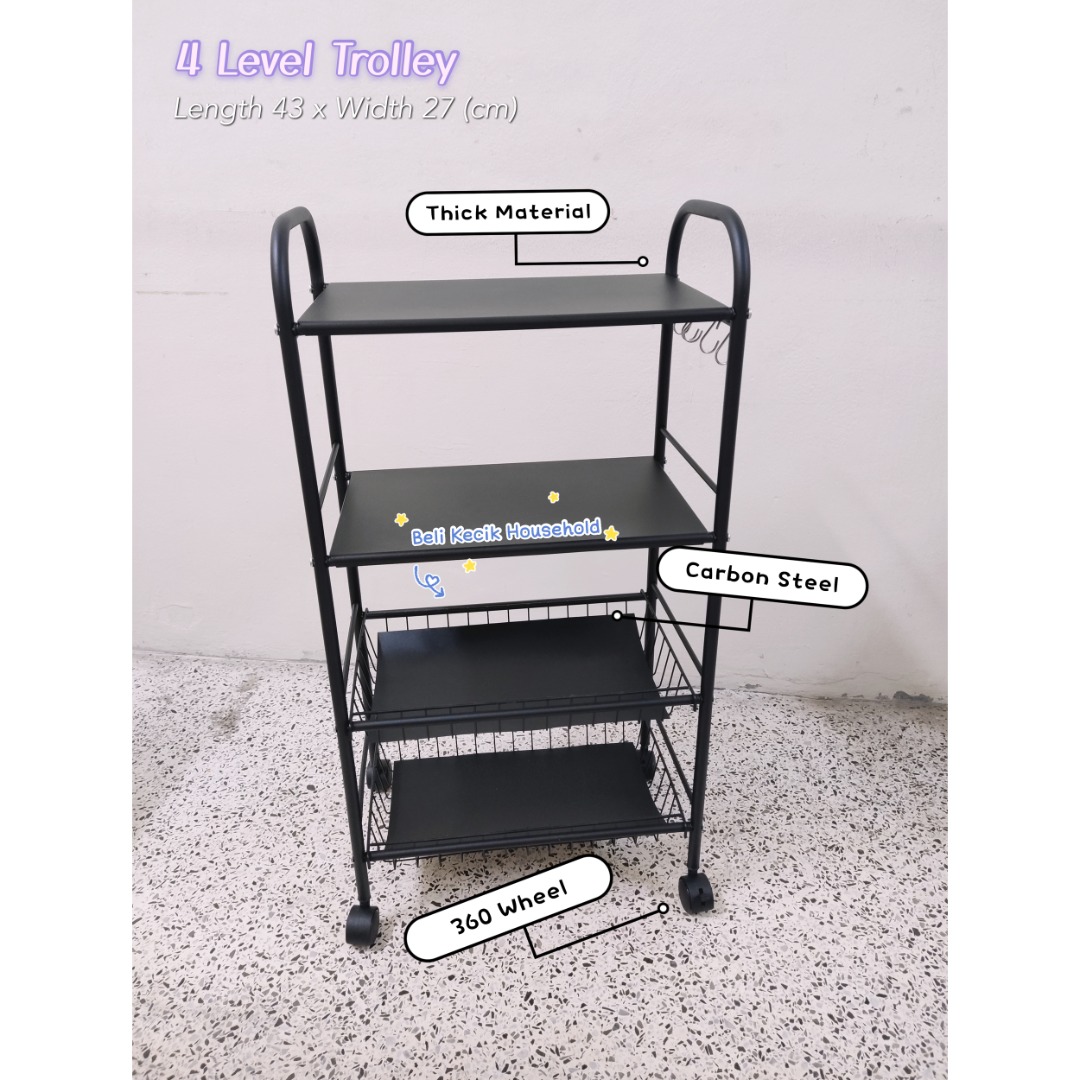 4 Level Black Kitchen Trolley, Furniture & Home Living, Home
