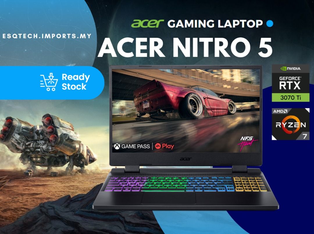 Acer Nitro 5 - 15.6 165 Hz IPS - AMD Ryzen 7 6000 Series 6800H (3.20GHz) -  NVIDIA GeForce RTX 3070 Ti Laptop GPU - 16 GB DDR5 - 1 TB PCIe SSD 
