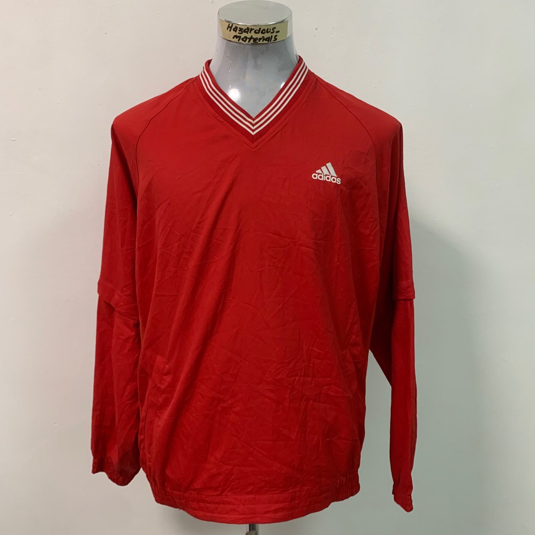 Vintage Adidas ClimaShell Windbreaker Men XL V-Neck Lined Pullover Trefoil  Logo