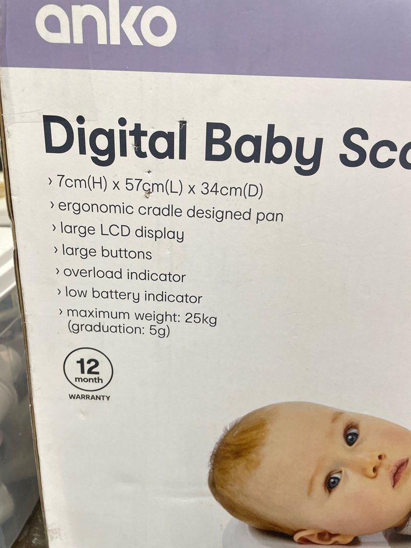Anko Digital Baby Scale 25kg max weight (Category: Health Monitors & Weighing Scales) located in Pasay City. Submitted by meostore (Listing ID 1247033722, Image 2). Description: No issue at all Battery not included 25kg maximum LCD display.