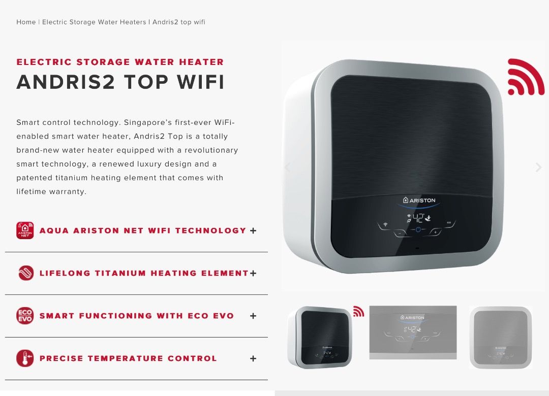 ARISTON 15/30L SMART WIFI STORAGE HEATER [ANDRIS LUX/ANDRIS2 RS/ANDRIS2 LUX/ANDRIS2  TOP] - MULTI MODELS, TV u0026 Home Appliances, Water Heater u0026 Instant Showers  on Carousell
