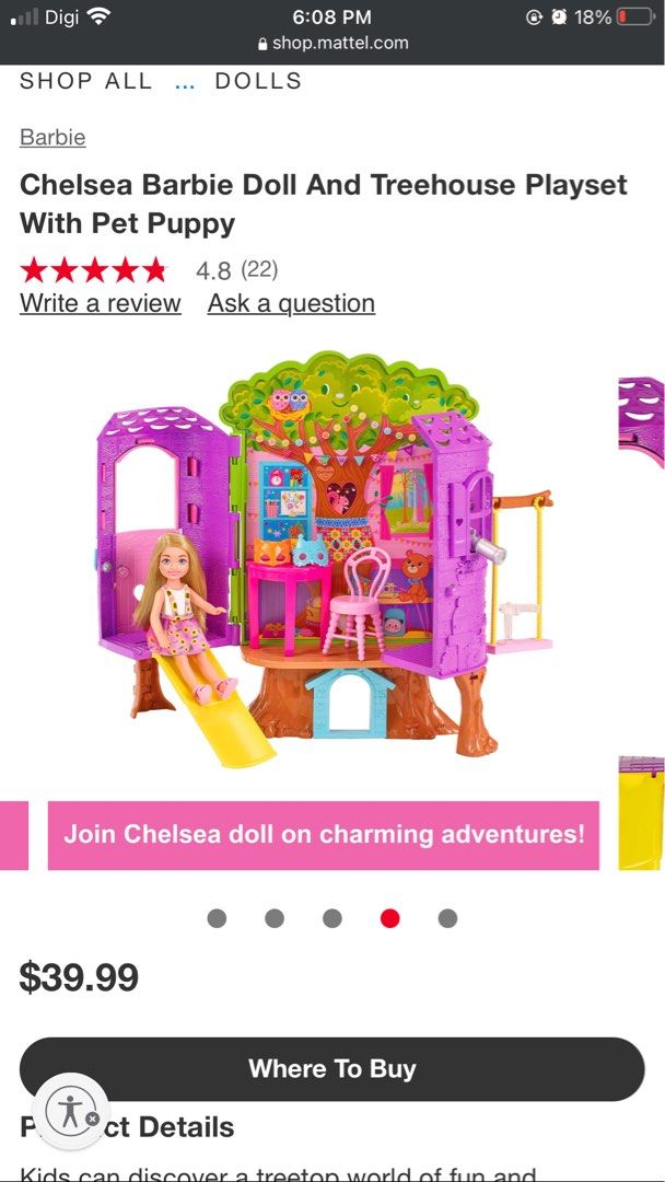 Barbie chelsea doll and treehouse playset on sale