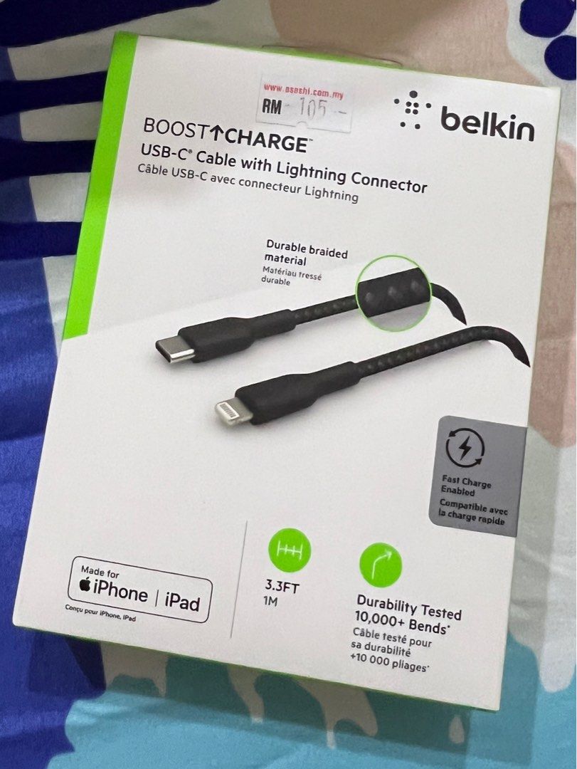 BELKIN TYPE C LIGHTNING CABLE ORIGINAL UNDER WARRANTY, Computers & Tech