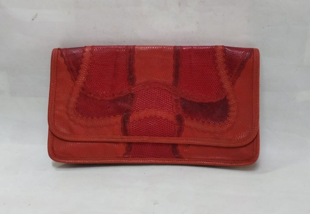 Carlos Falchi Embossed Texture Leather Clutch And Shoulder Bag