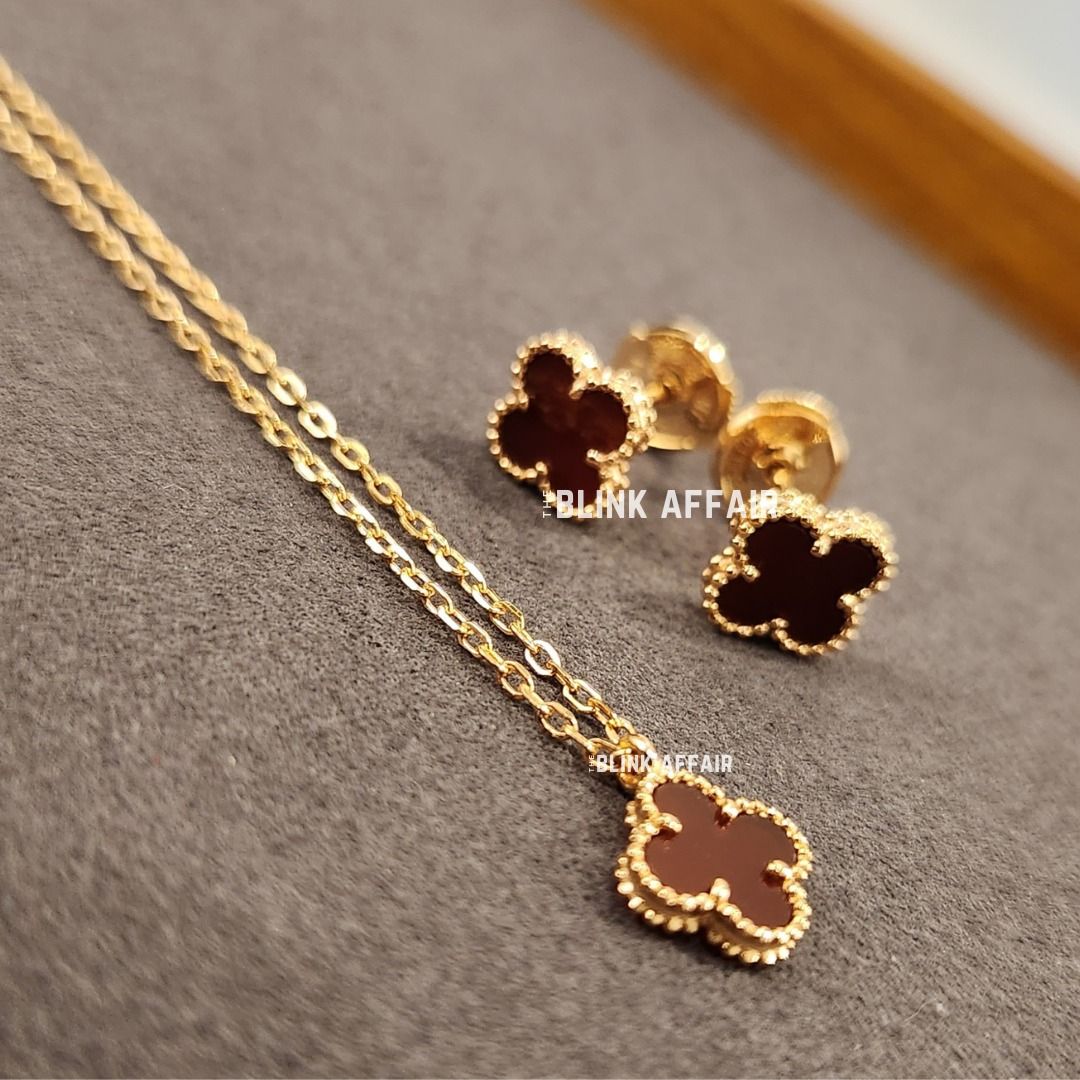 Gold earring and chain set discount