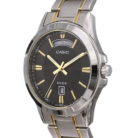 Casio MTP 1381 Chronograph Style Two Tone Stainless Steel Black Dial Men Watch MTP 1381G 1AVDF MTP 1381G 1A SOL2678