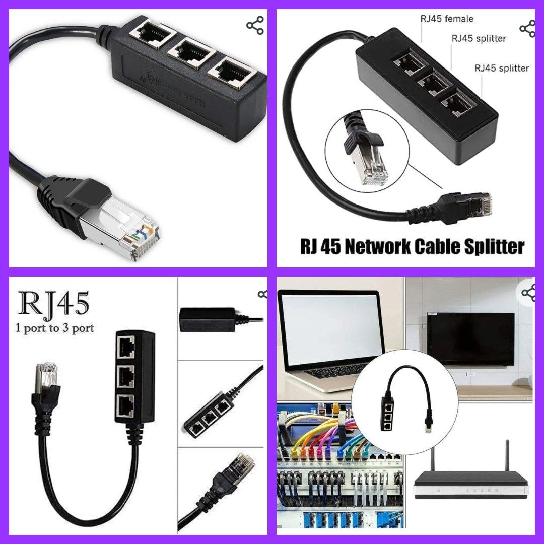 RJ45 Ethernet Splitter Cable,RJ45 1 Male to 3 x Female LAN Ethernet  Splitter Adapter Cable Suitable Super Cat5, Cat5e, Cat6, Cat7 LAN Ethernet  Socket