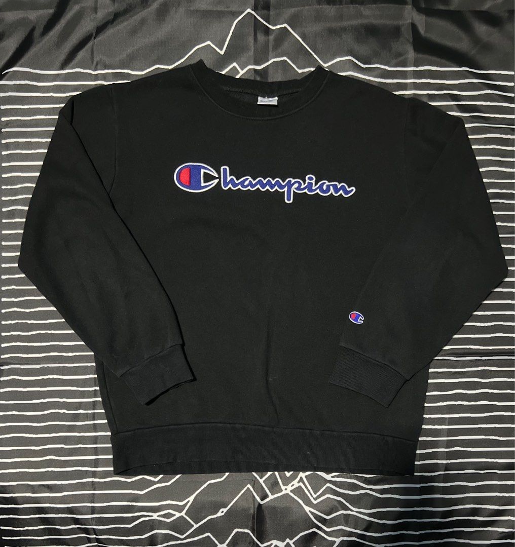 Champion Black Spellout Embroidered Sweatshirt Men s Fashion