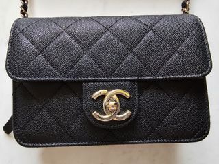 CHANEL Metallic Caviar Quilted Mini Square Flap Silver 450554