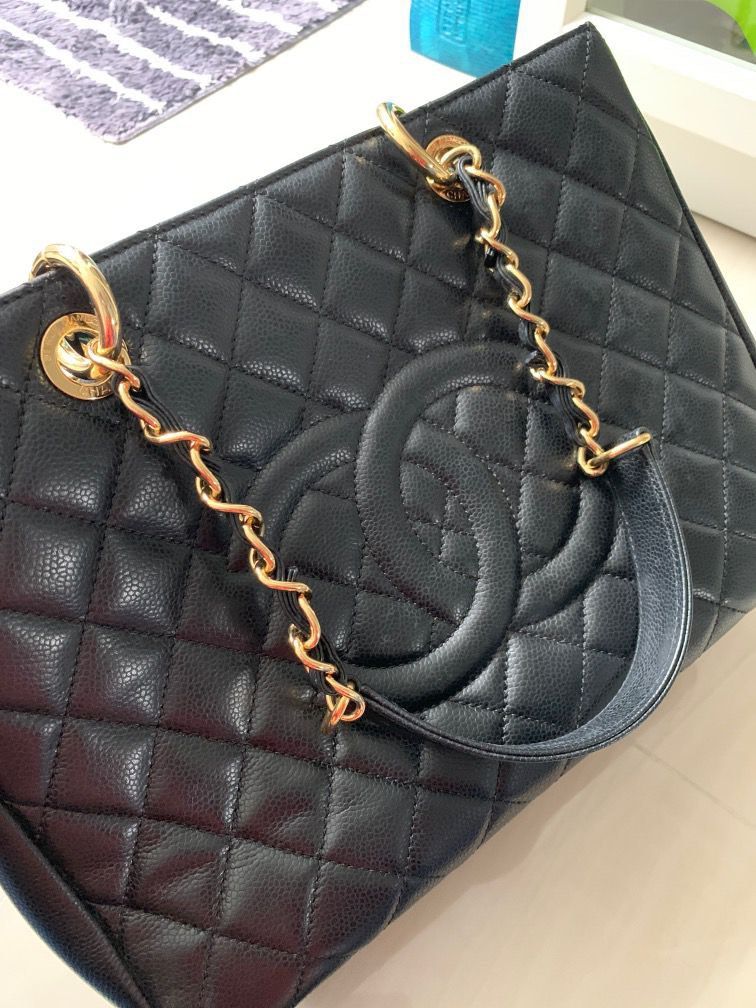 CHANEL Beige Quilted Caviar Leather Grand GST Shopper Tote Bag