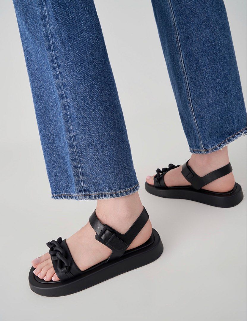 Black Textured Maisie Sports Sandals - CHARLES & KEITH US